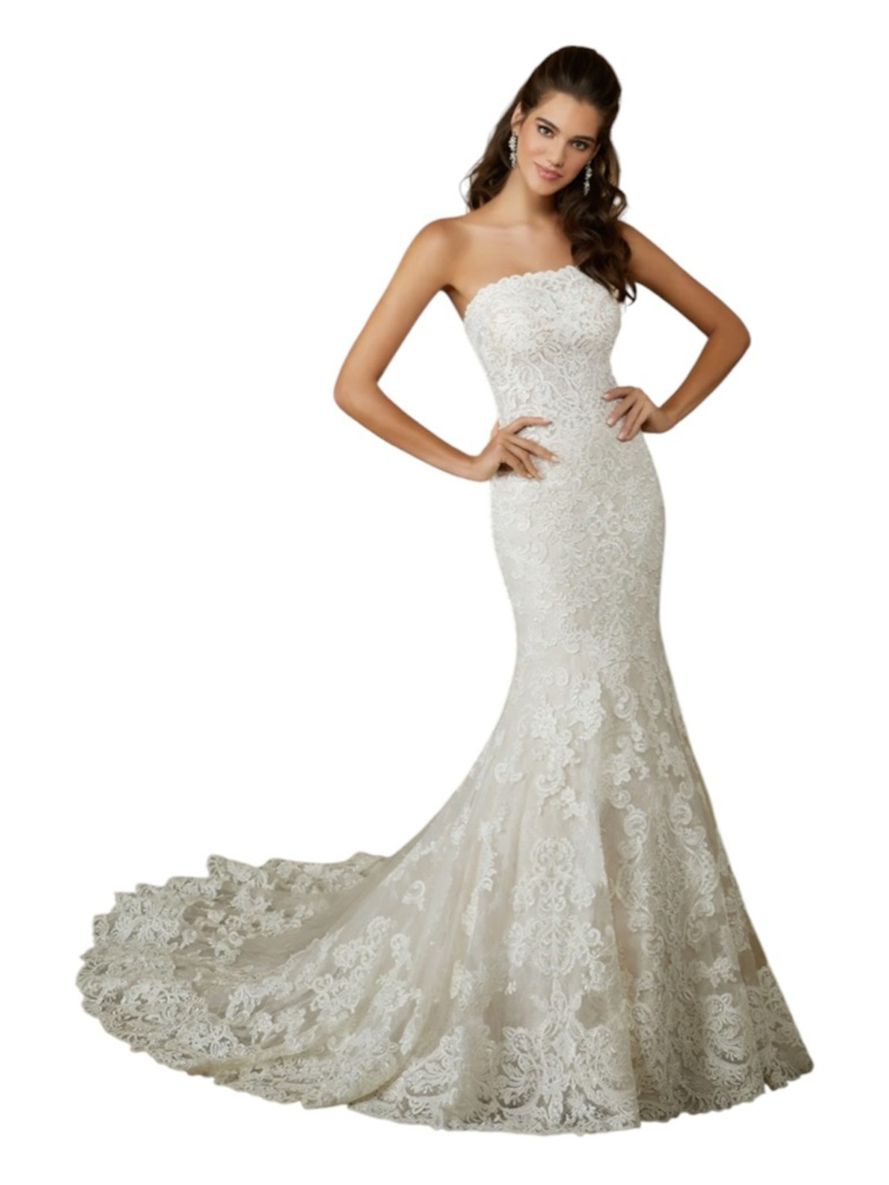 Mori Lee Strapless Lace Trumpet Wedding Dress in Ivory